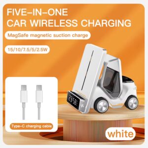 5 in 1 Wireless LED Charger With alarm clock ( white)