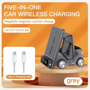 5 in 1 Wireless LED Charger With alarm clock ( Gray)