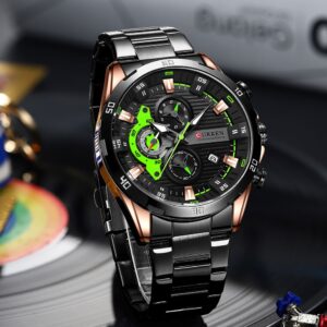 CURREN Luminous Luxury Quartz Watch - Waterproof with Chronograph-Black Rose Gold